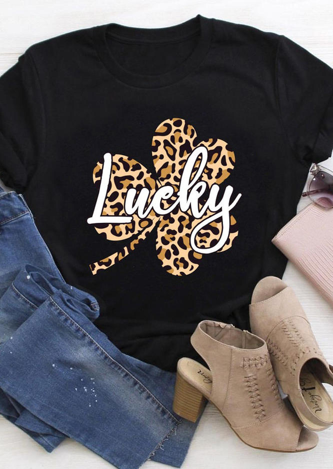 

Lucky Leopard Shamrock T-Shirt Tee - Black, 496182