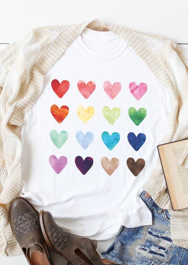 

Watercolor Heart O-Neck T-Shirt Tee - White, 496775