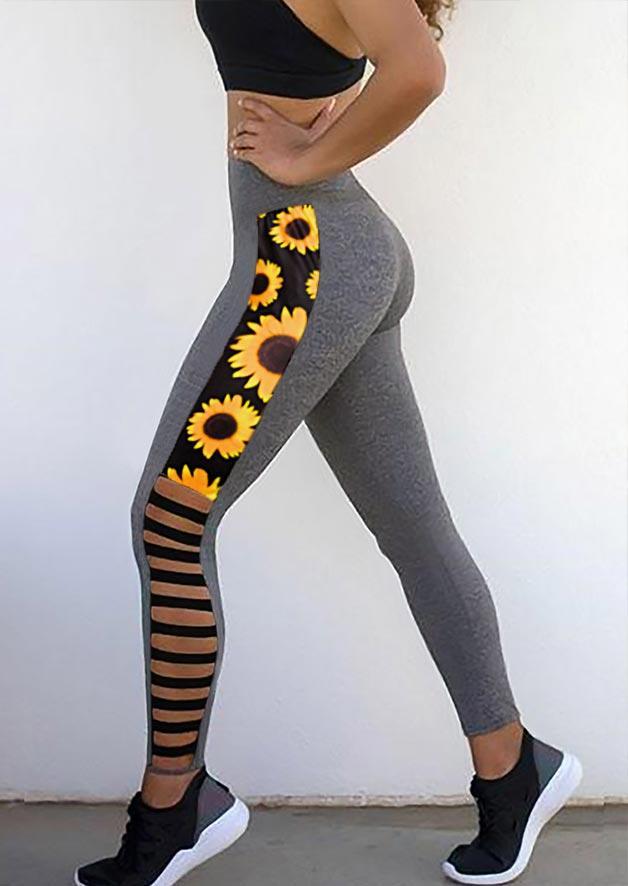 

Sunflower Hollow Out Stretchy Leggings - Gray, 496845