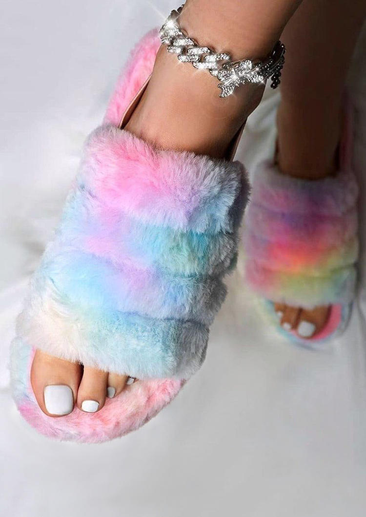 

Tie Dye Warm Plush Open Toe Indoor Slippers, Multicolor, 495937