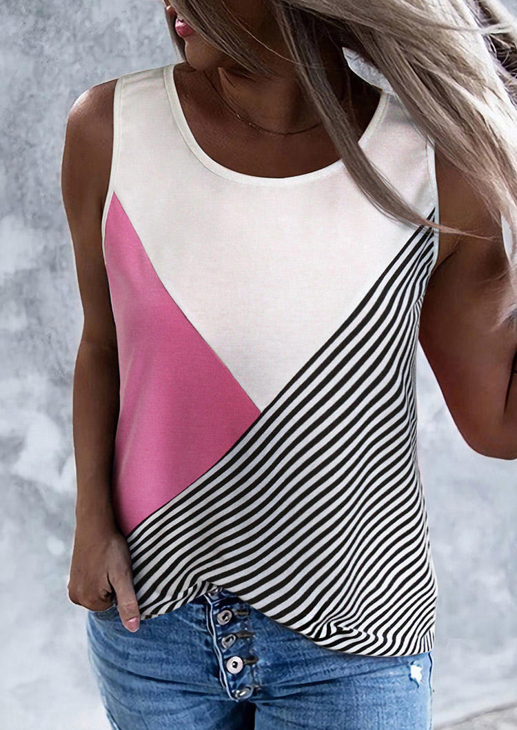 

Color Block Striped Casual O-Neck Tank, Multicolor, 494328