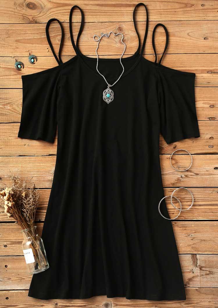Hollow Out Cold Shoulder Mini Dress - Black