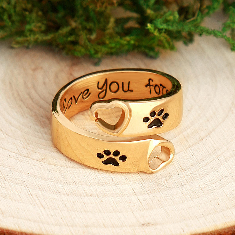 

I Will Love You Forever Heart Dog Paw Open Adjustable Alloy Ring, Gold, 497295