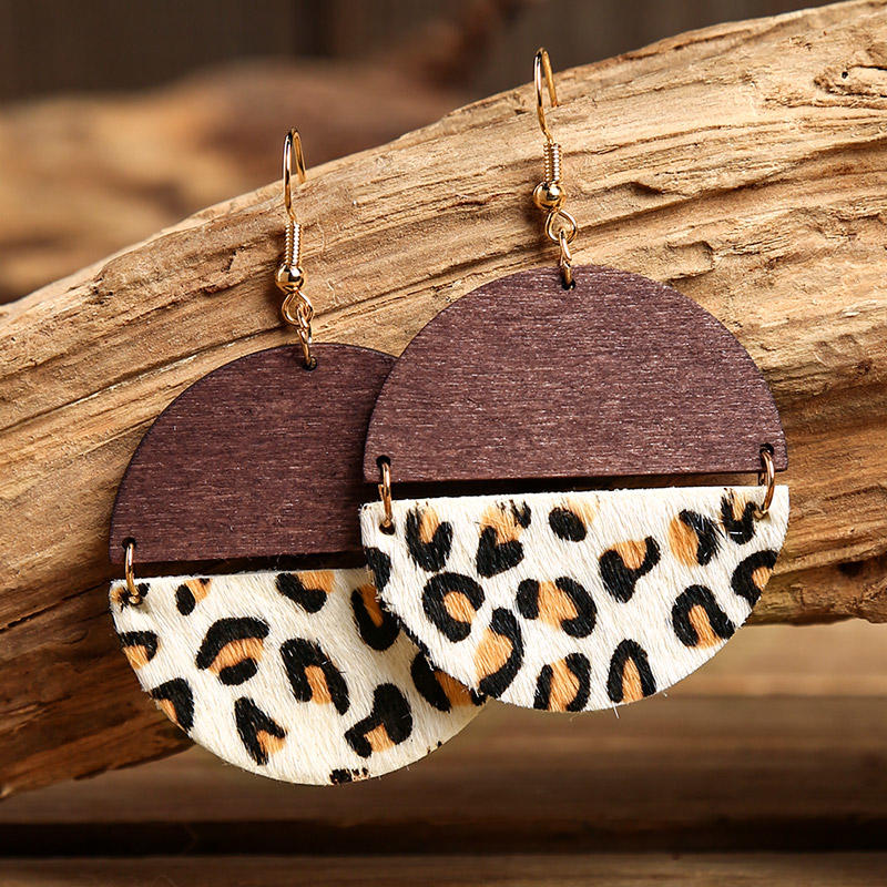 

Cow Leopard Splicing Round Pendant Earrings, Pattern2, 497322