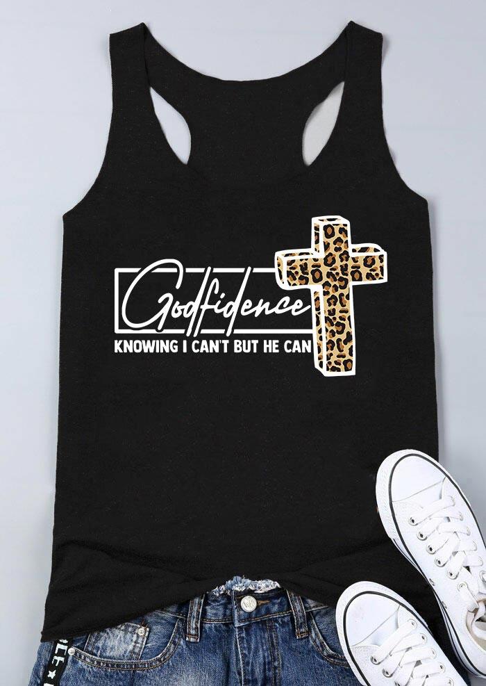 

Leopard Godfidence Cross Racerback Casual Tank - Black, 498161