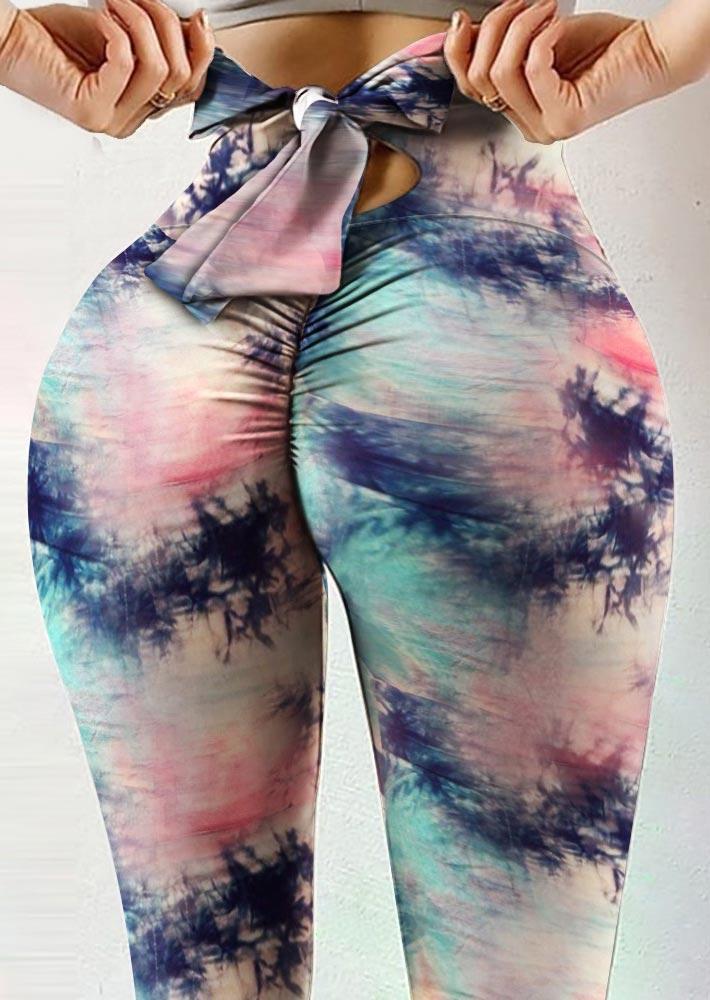 

Tie Dye Ruffled Bowknot Yoga Sports Fitness Leggings, Multicolor, 498372