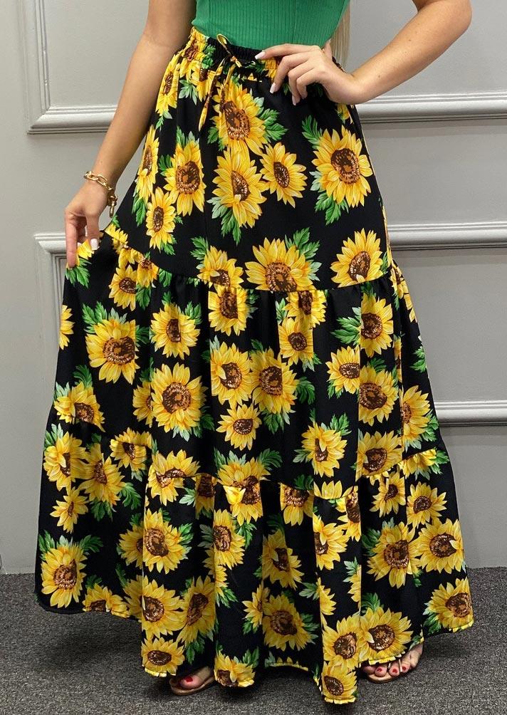 

Sunflower Elastic Waist Tie Long Skirt, Multicolor, 498373