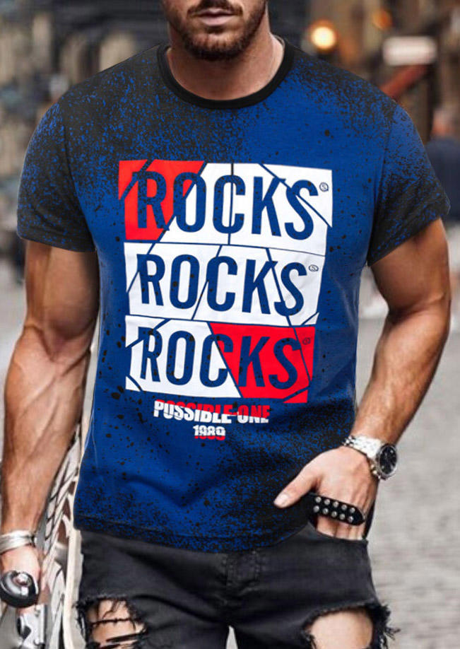 

Men Rocks Possible-One 1989 T-Shirt Tee - Blue, 498379