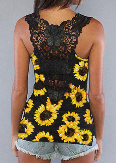 

Sunflower Lace Splicing Racerback Tank - Black, 498221