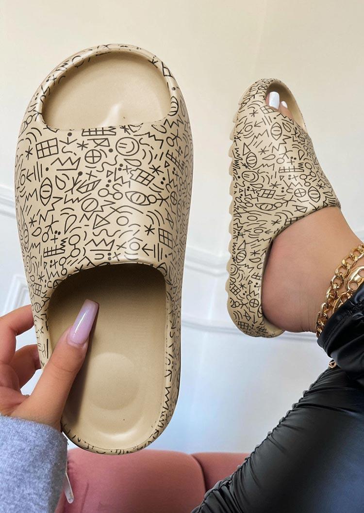 

Graffiti Lightweight Soft Comfortable Flat Slippers, Light khaki, 498264
