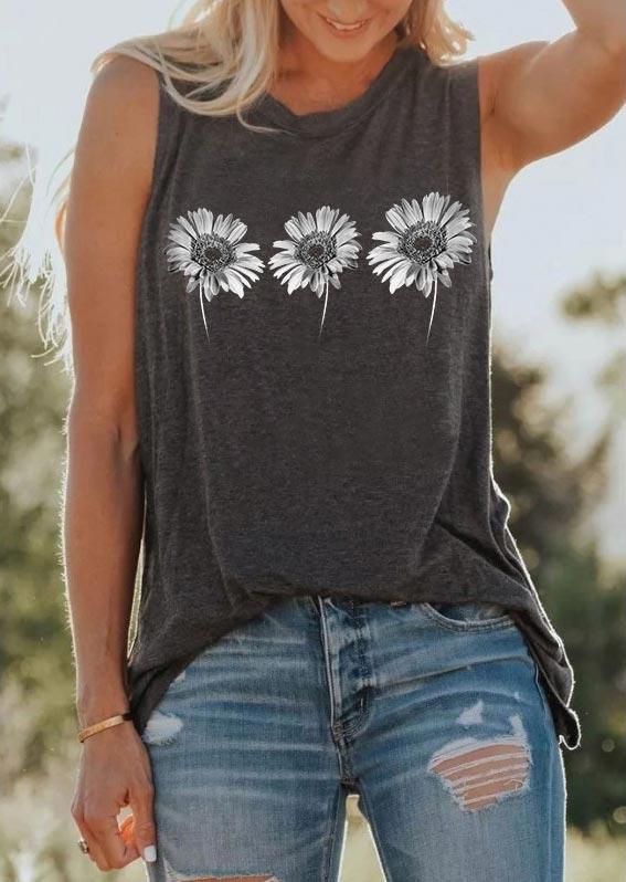 

Daisy Sleeveless O-Neck Casual Tank - Dark Grey, 498447