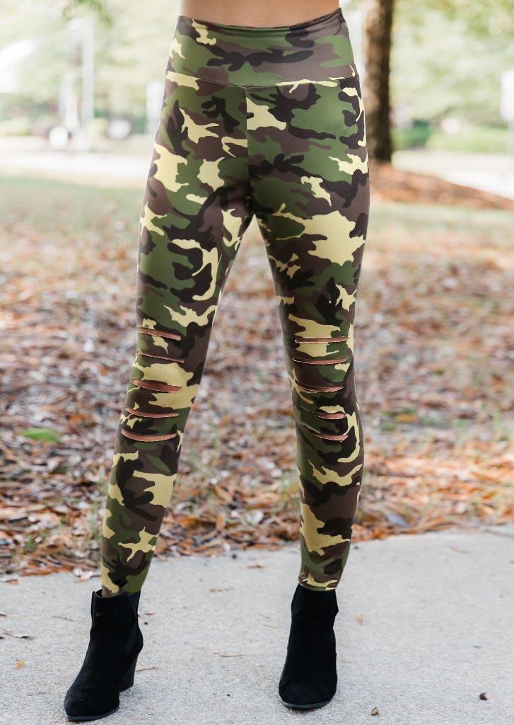 

Hollow Out High Waist Sports Skinny Legging - Camouflage, 496737