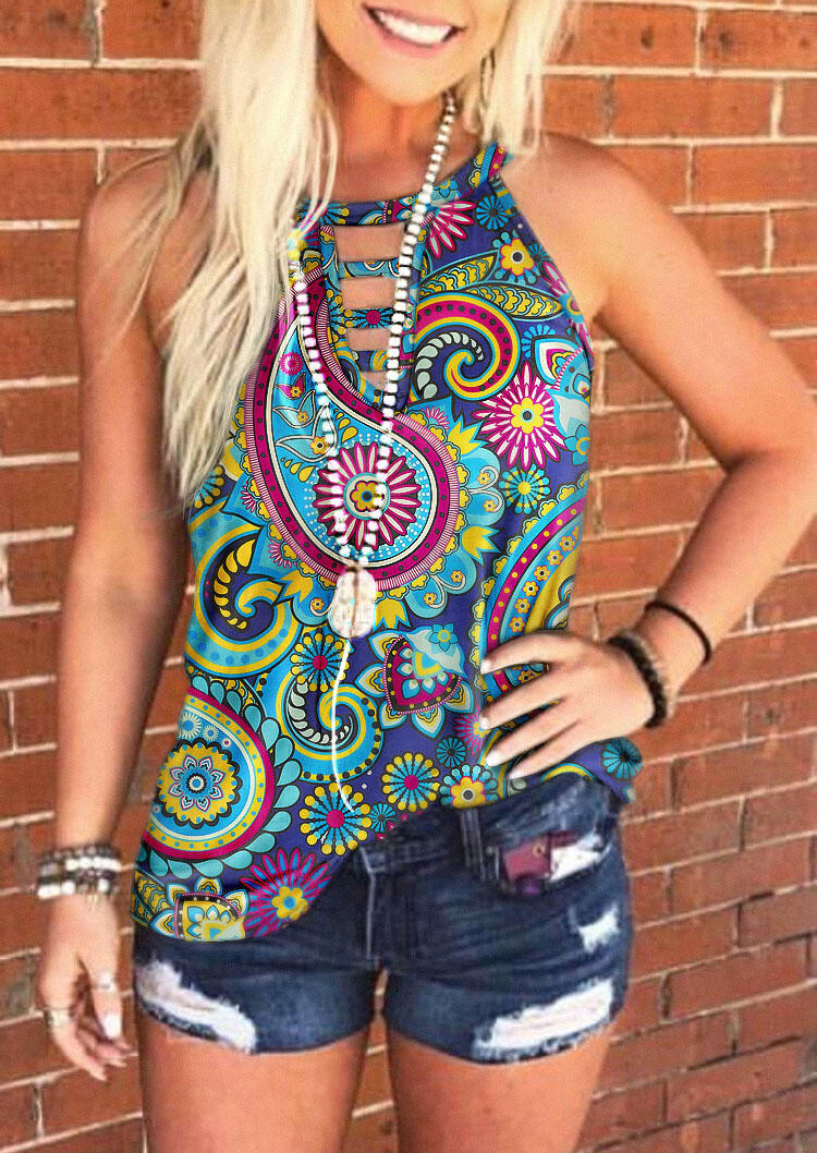 

Paisley Hollow Out Halter Casual Tank, Multicolor, 498487