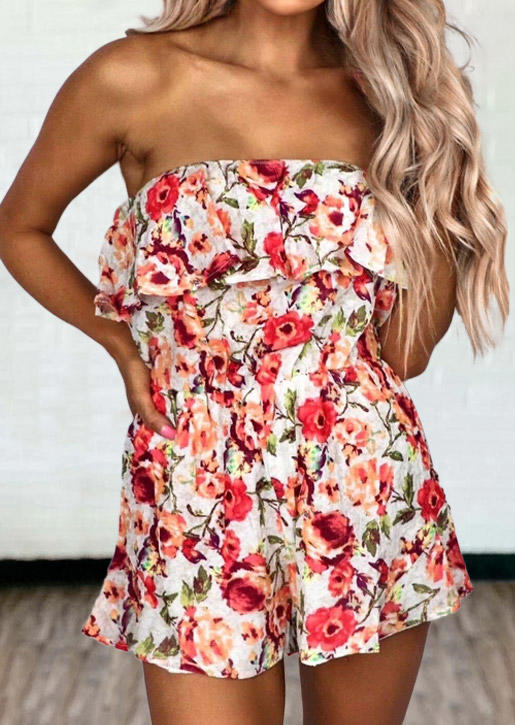 

Floral Layered Elastic Waist Strapless Romper, Multicolor, 498494
