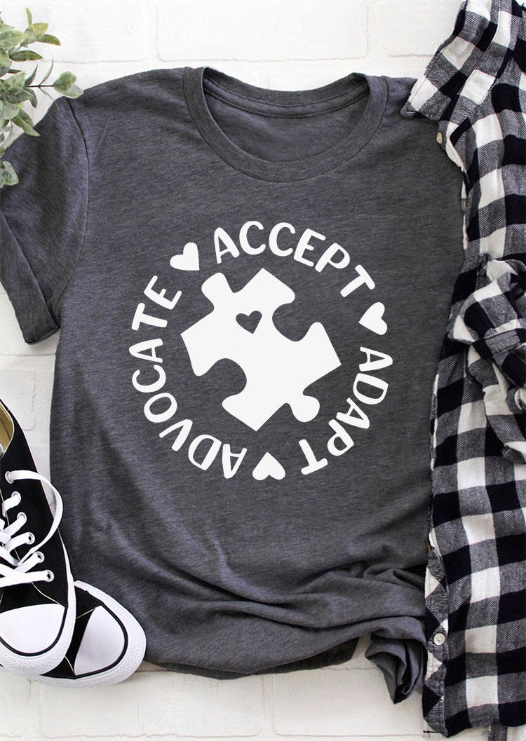 

Accept Adapt Advocate Heart T-Shirt Tee - Gray, 498499