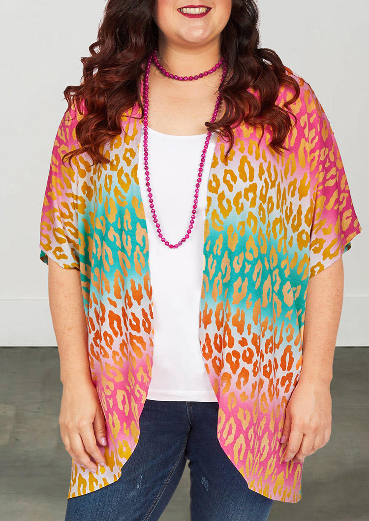 

Plus Size Colorful Gradient Leopard Open Front Cardigan, Multicolor, 498511