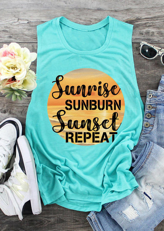 

Sunrise Sunburn Sunset Repeat Tank - Cyan, Blue, 498558