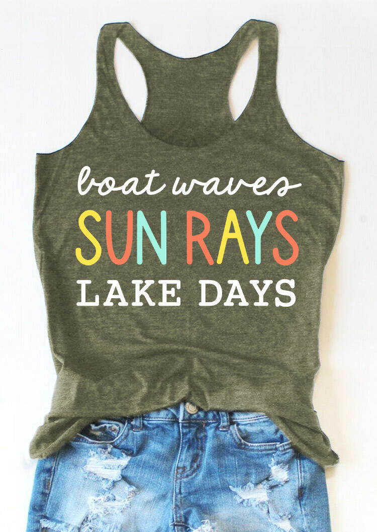 

Boat Waves Sun Rays Lake Days Racerback Tank - Army Green, 498495