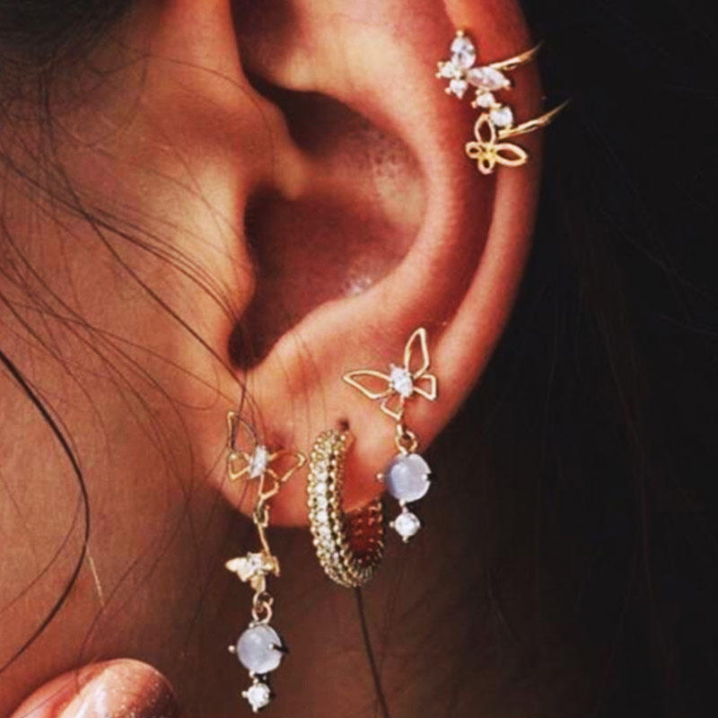

5Pcs Rhinestone Butterfly Earrings Set - Gold, 498498