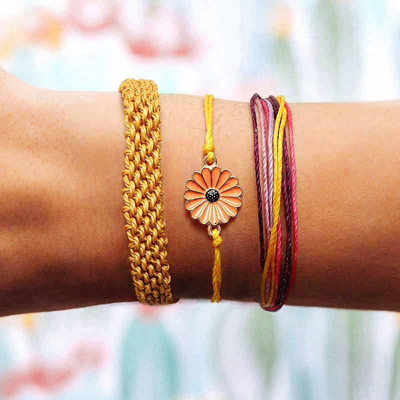 

3Pcs Daisy Braided Bracelet Set, Yellow, 498559