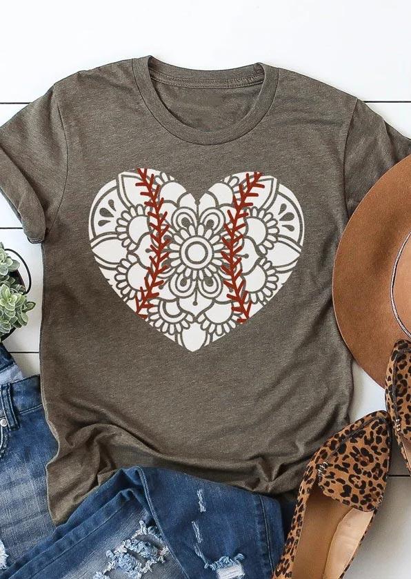 

Baseball Mandala Heart T-Shirt Tee - Light Coffee, 498626