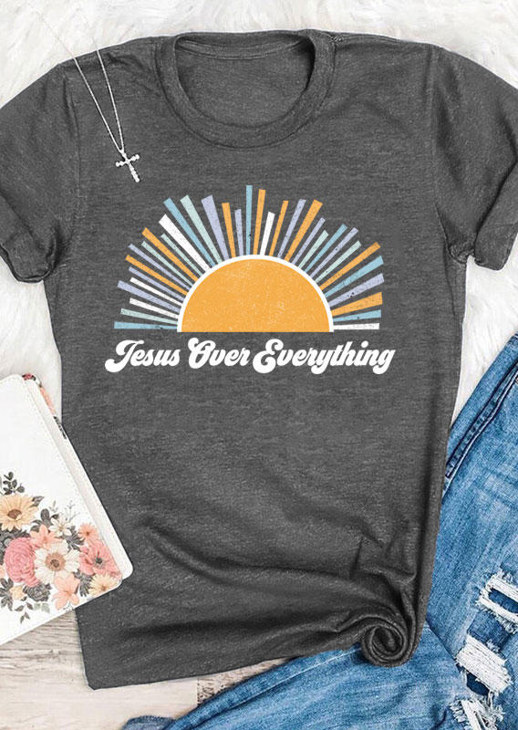 

Jesus Over Everything T-Shirt Tee - Dark Grey, 498671