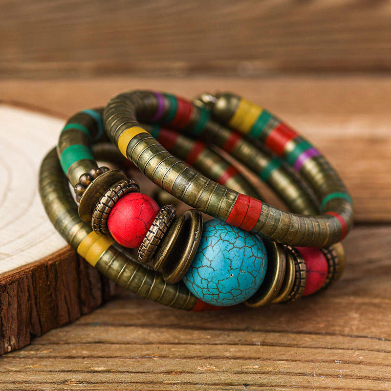 

Vintage Bohemian Turquoise Multi-Layered Bracelet, Multicolor, 498569