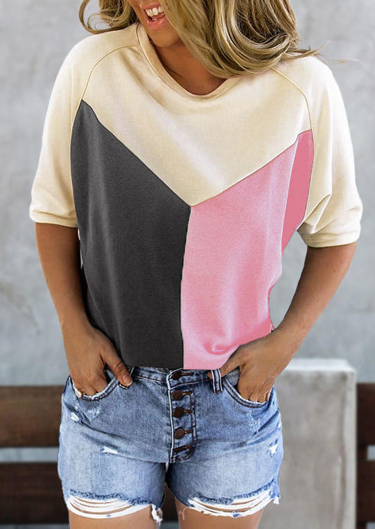 

Color Block Raglan Sleeve O-Neck Blouse, Multicolor, 498590