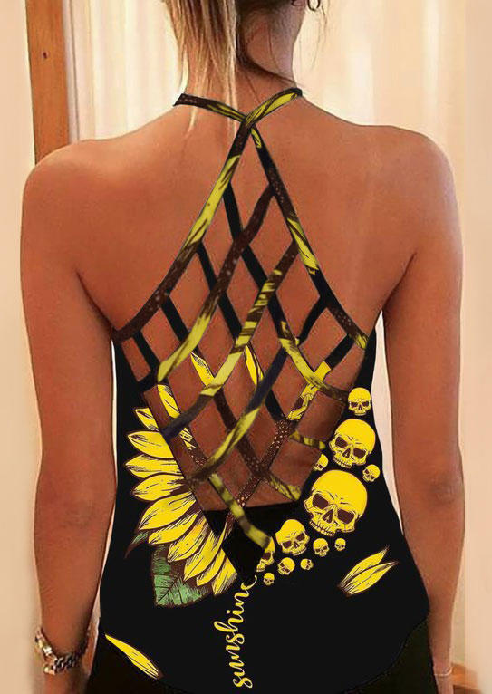 

Sunflower Skull You Are My Sunshine Criss-Cross Camisole - Black, 498619
