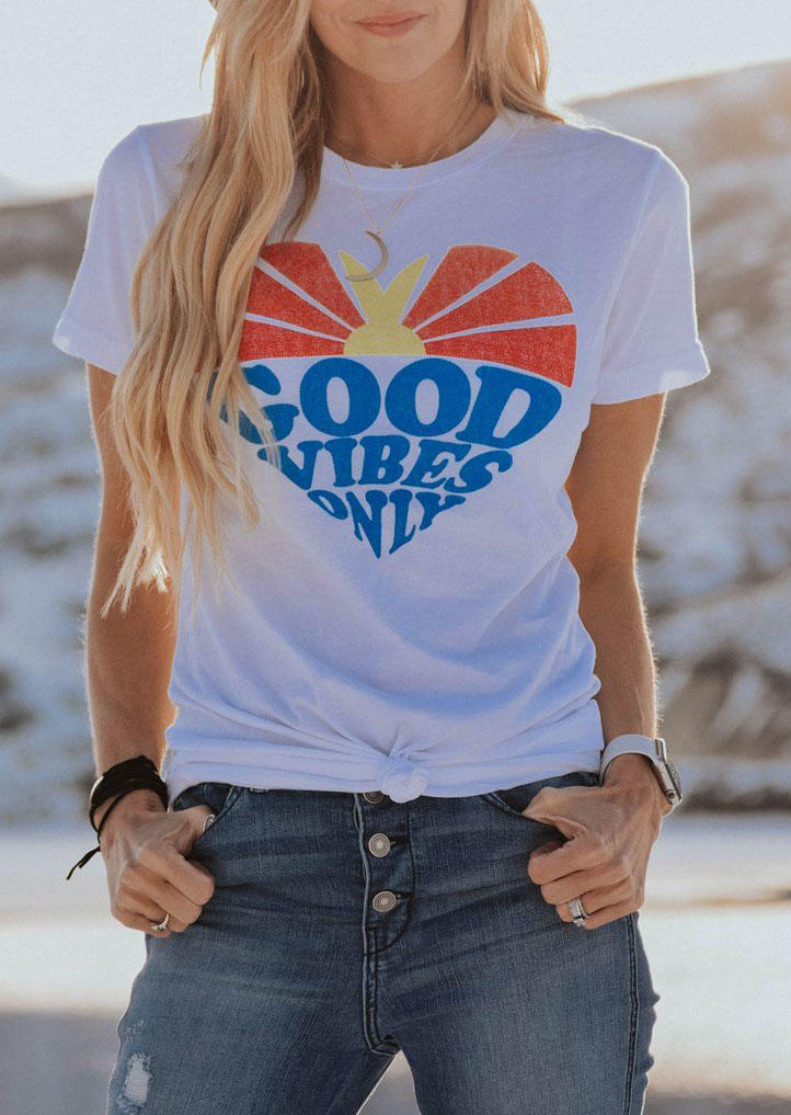 

Good Vibes Only Heart T-Shirt Tee - White, 498664