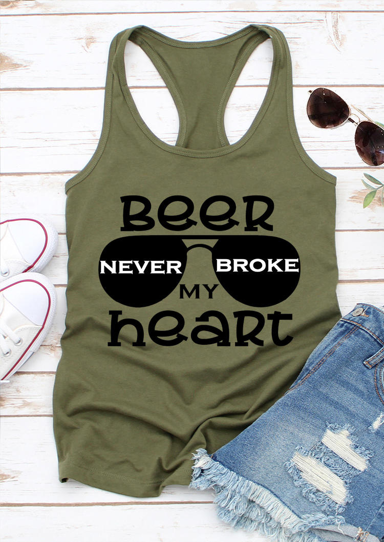 

Beer Never Broke My Heart Glasses Racerback Tank - Army Green, 498696