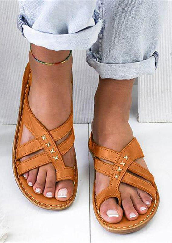 

Women Summer Stitching Slip On Flat Slippers, Brown, 498710
