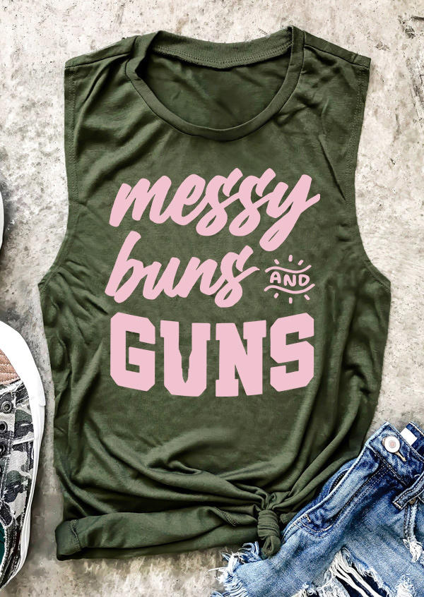 

Messy Buns And Guns Casual Tank - Army Green, 498728