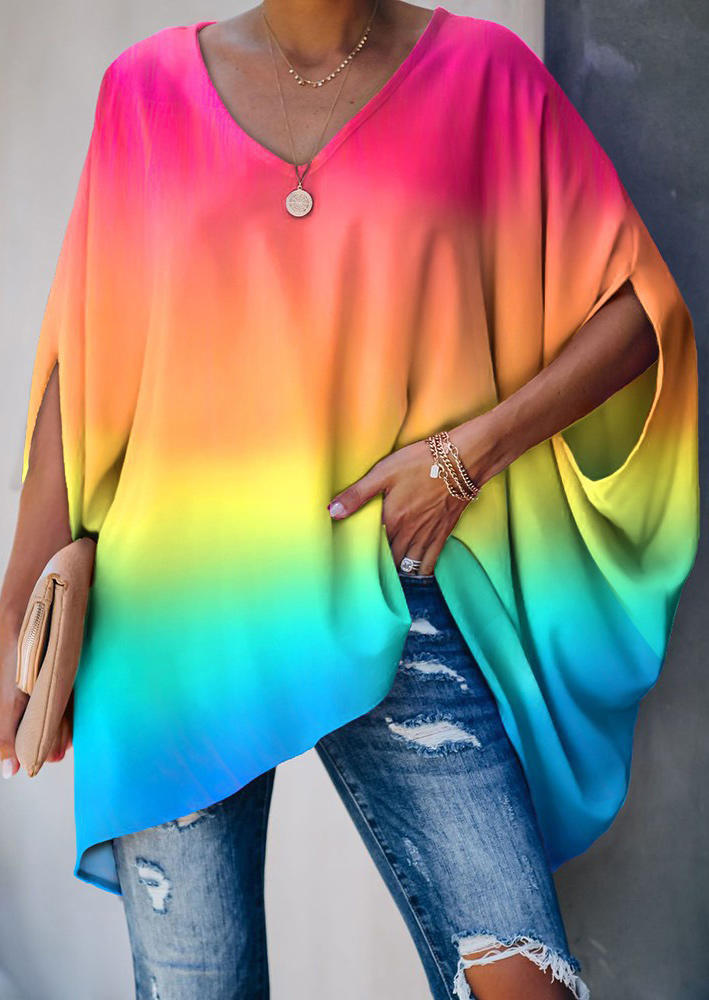

Tie Dye Gradient Batwing Sleeve Loose Blouse, Multicolor, 498739