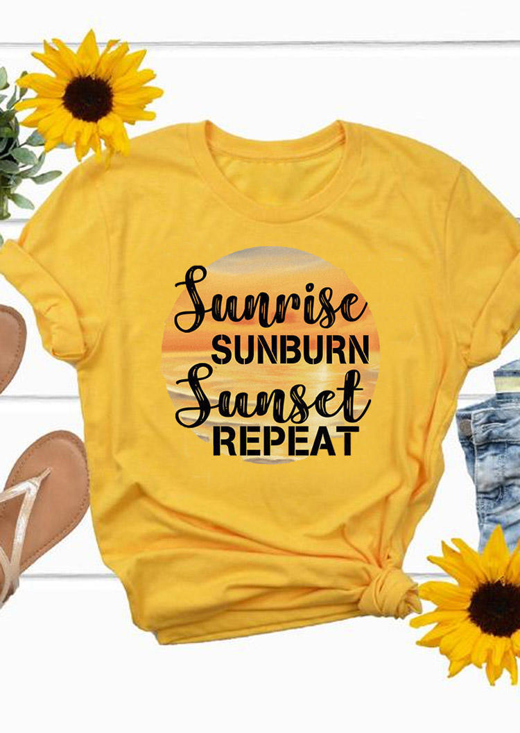 Sunrise Sunburn Sunset Repeat Tank - Cyan