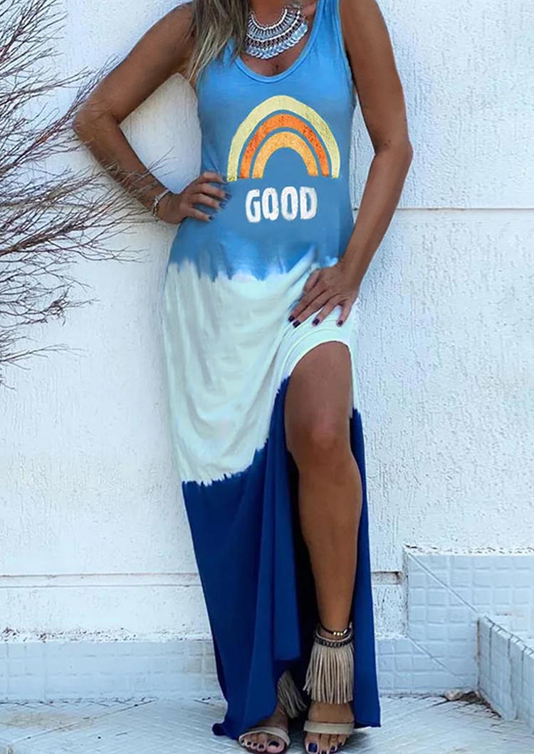 

Color Block Good Rainbow Slit Sleeveless Max Dress, Multicolor, 498762