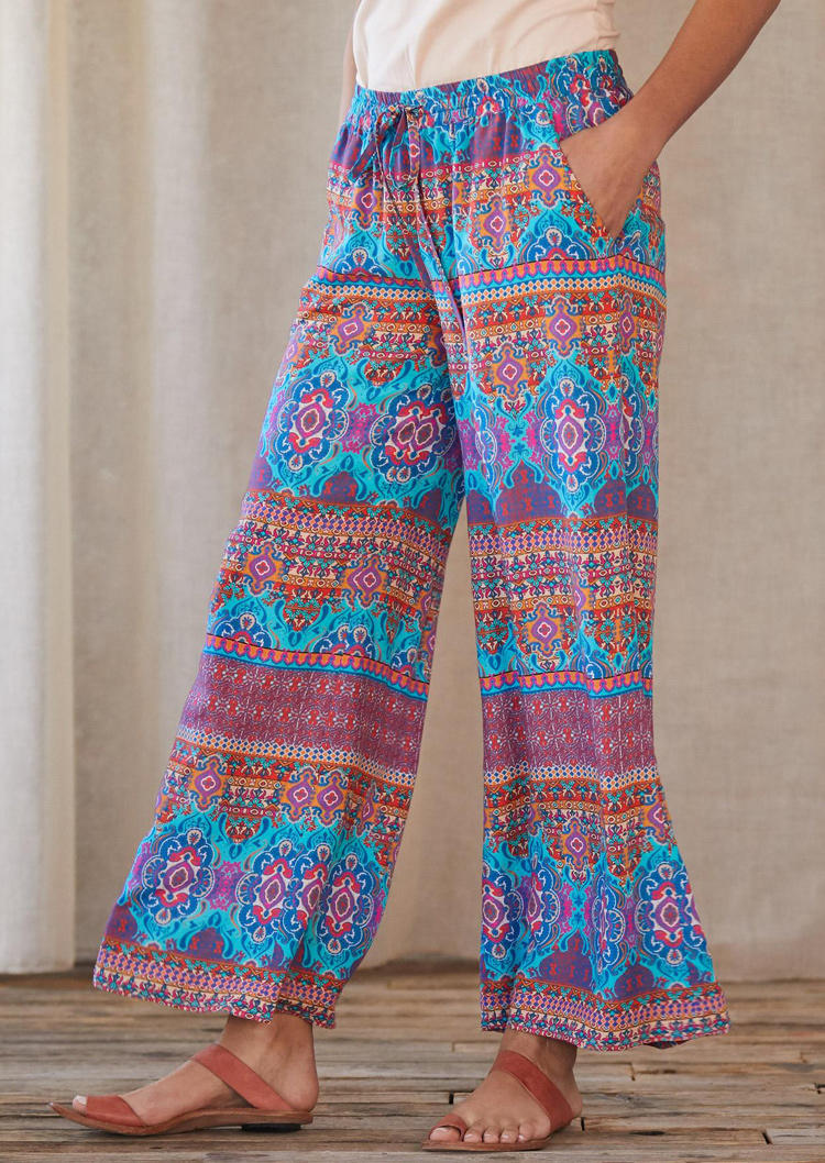 

Vintage Mandala Floral Pocket Drawstring Wide Leg Pants, Multicolor, 498858