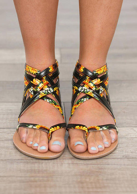

Sunflower Criss-Cross Zipper Flat Sandals, Multicolor, 498874