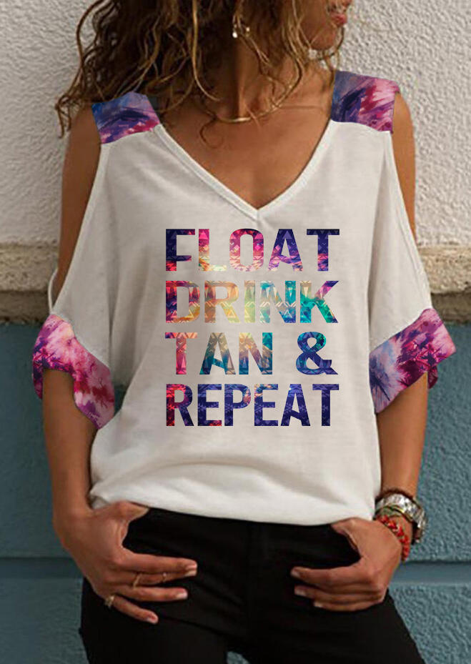 

Float Drink Tan & Repeat Cold Shoulder Blouse - White, 498910