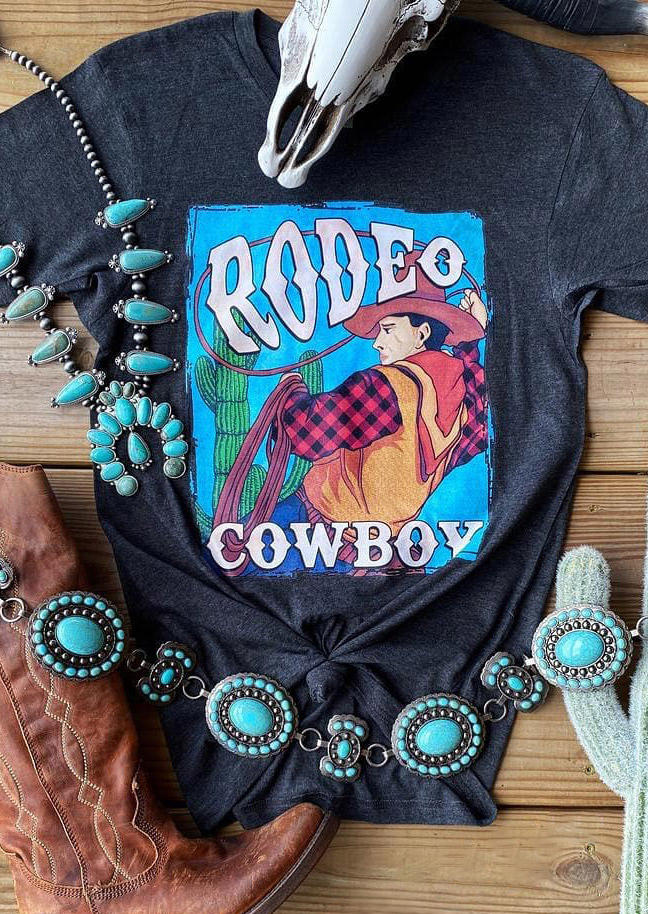 

Rodeo Cowboy Cactus O-Neck T-Shirt Tee - Dark Grey, 498923