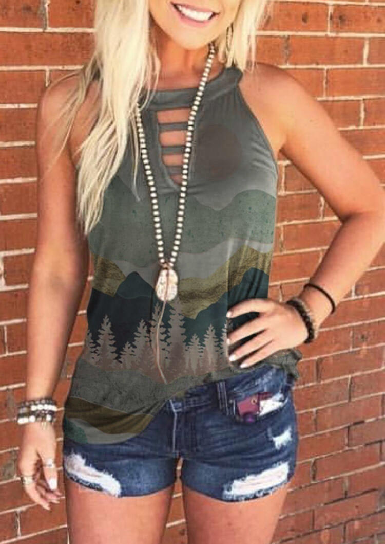 

Mountain Landscape Hollow Out Tank, Multicolor, 498986