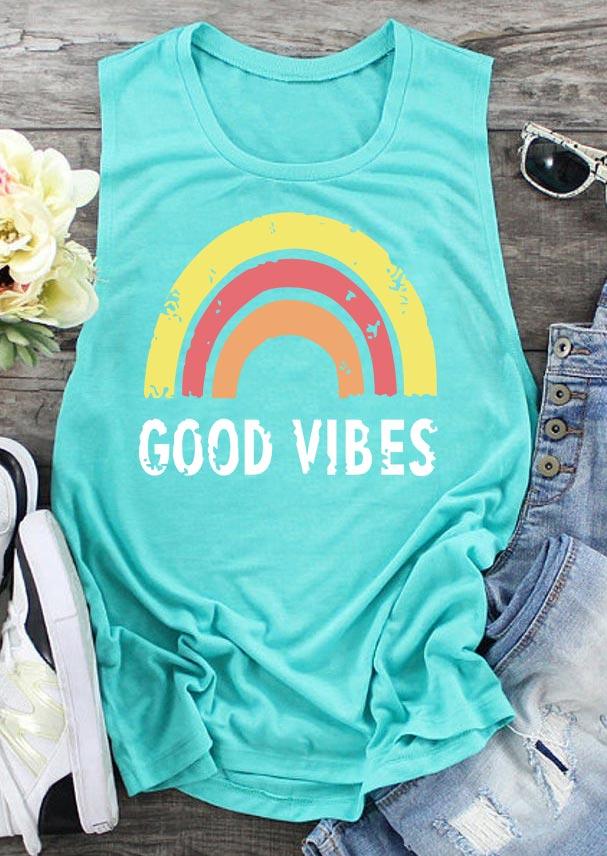 

Good Vibes Rainbow O-Neck Tank - Cyan, 499185