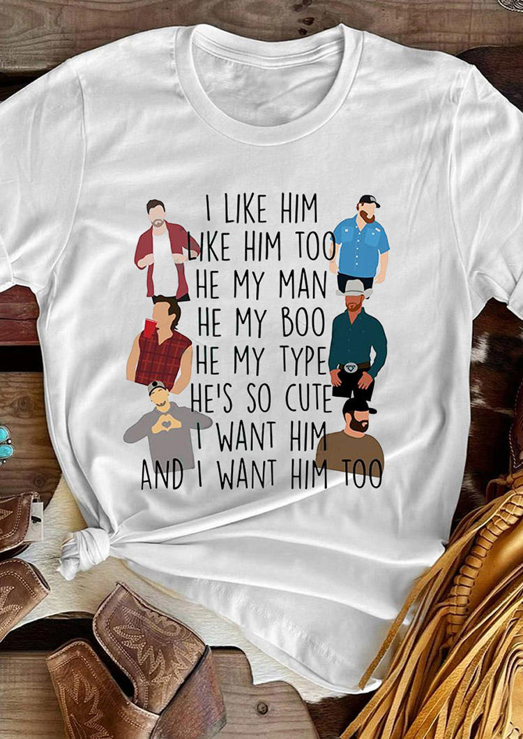 

I Like Him Country Music T-Shirt Tee - White, 499186