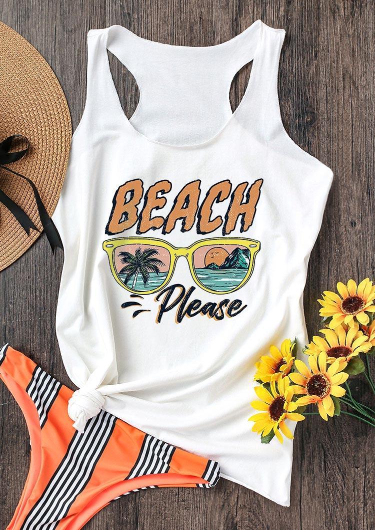 

Beach Please Glasses Coconut Tree Racerback Tank - White, 499208