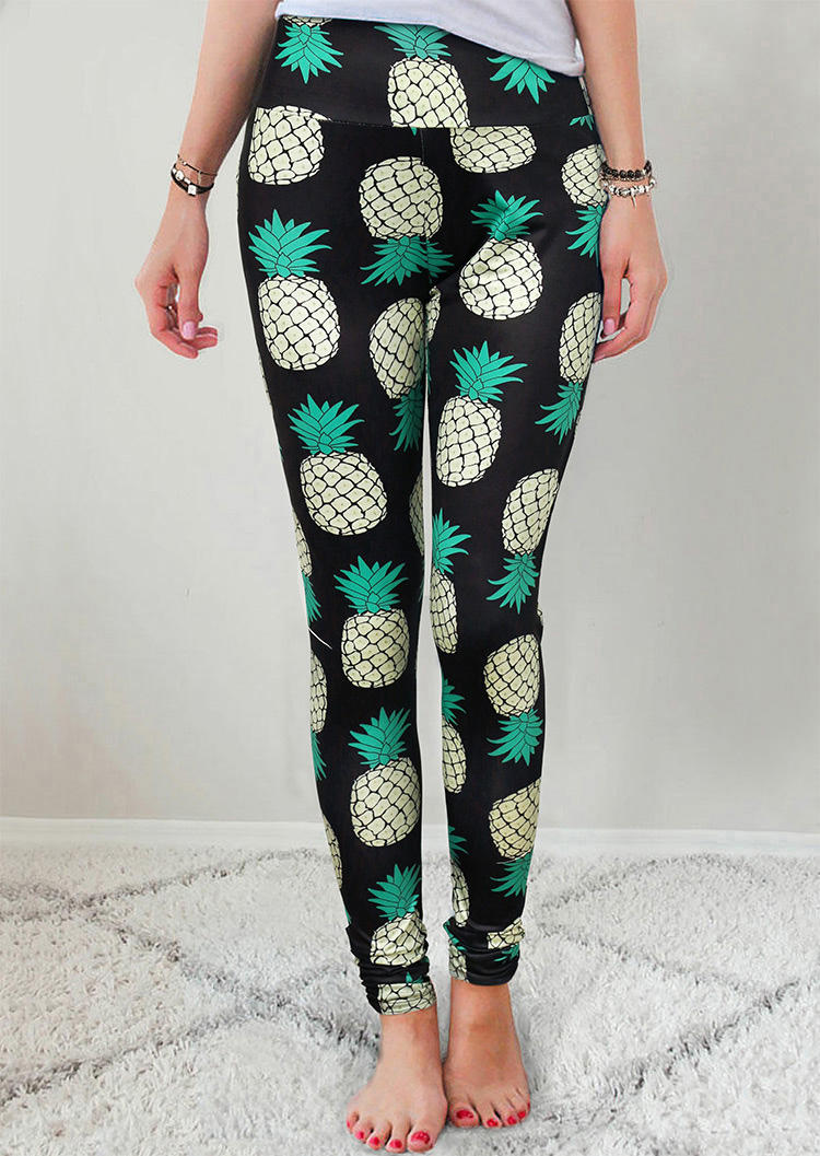 

Pineapple Elastic Waist Skinny Leggings - Black, 498921