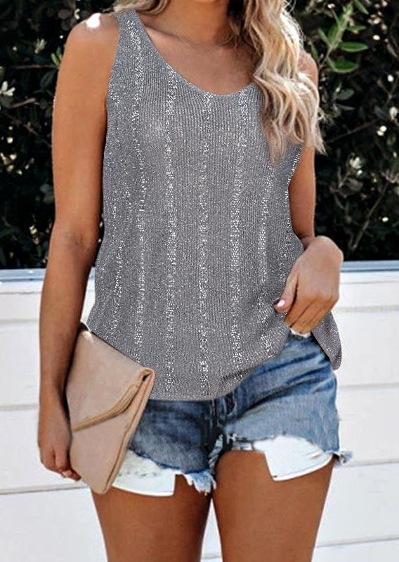 

Striped O-Neck Casual Tank - Gray, 499036