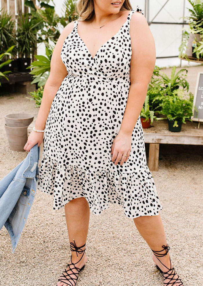 

Plus Size Cow Pocket Spaghetti Strap Mini Dress - White, 499196