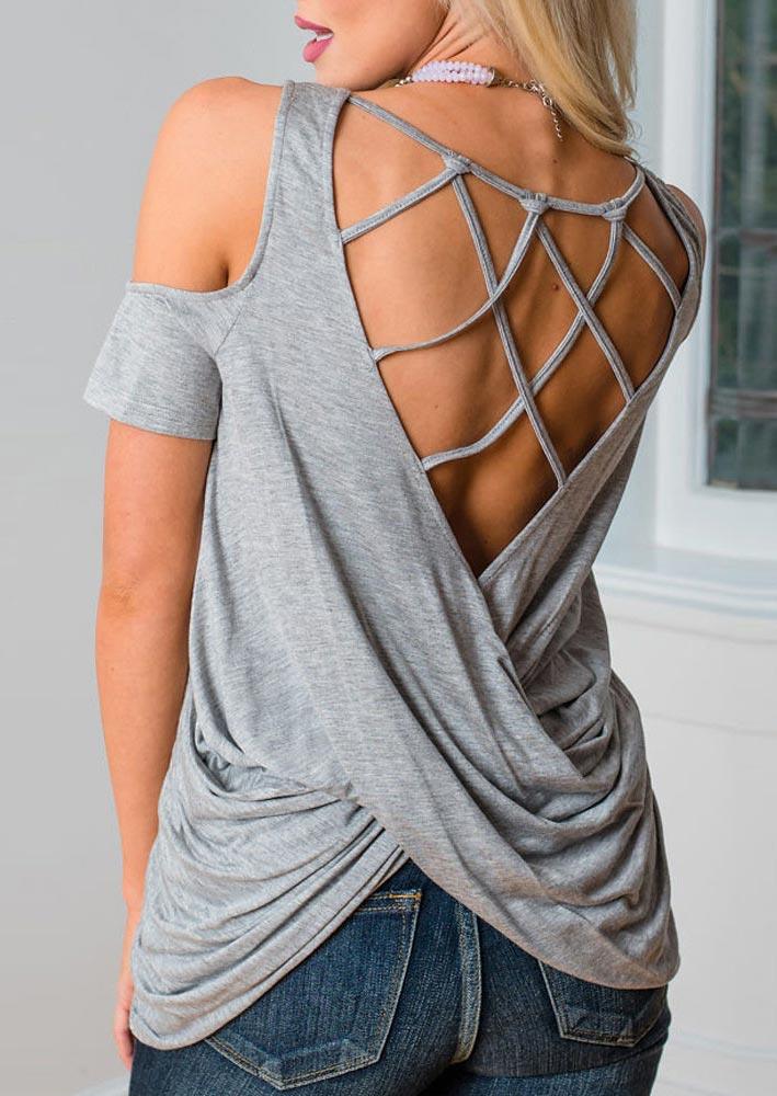 

Open Back Twist Cold Shoulder Blouse - Gray, 499363