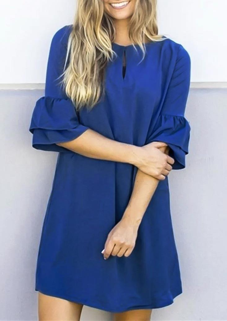

Hollow Out Ruffled Layered Mini Dress - Blue, 498763