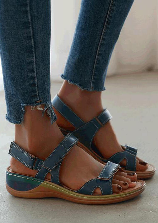 

Women Summer Stitching Velcro Low Heel Sandals, Blue, 498853